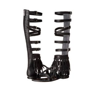 SAM EDELMAN BLACK LEATHER OPEN TOE GLADIATOR KNEE HIGH BOOT/SANDALS Sz 7M